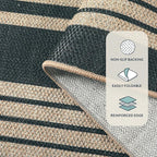 Lahome Striped Easy Jute Rugs for Living Room, 6x9 Washable Indoor Outdoor Patio Rug, Neutral Thin Non Slip Non Shedding Black Dining Room Carpet for Under Table Mudroom Classroom