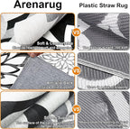 5x8 Outdoor Area Rug Washable Multicolored Patio Rug Tropical Botanical Floral Chenille Waterproof Outdoor Carpet for Living Room, Deck, Backyard, Porch, Blue