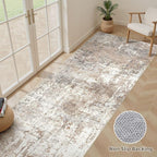 Runner Rug Kitchen Washable Rugs: 3x8 Non-Slip Abstract Soft Modern Stain Resistant Indoor Floor Neutral Accent Throw Carpet for Hallway Bathroom Laundry Room Entryway Bedroom- Brown