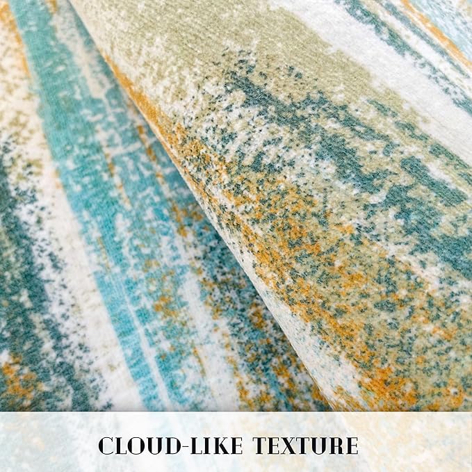 Modern Abstract Runner Rug 2x6, Green Mustard Multi Washable Kitchen Runner Non-Slip Soft Hallway Rug Runner Thin Print Faux Wool Carpet for Entryway Bedroom Laundry Room Indoor Home Decor