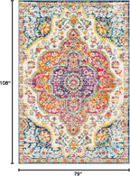Livabliss Area Rugs - 7x9 Romaine Vintage Boho Fuchsia Mustard Blue Area Rug for Living Room Bedroom - Floral Medallion Stain Resistant Carpet for Kitchen, Nursery, Office (6'7" x 9')