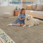GarveeHome Washable Area Rugs for Bedroom 5x7 Living Room Modern Floral Throw Rugs Non-Slip Lightweight Thin Carpet Modern Farmhouse Print Non-Shedding Soft Low Pile Floor Cover, Dark Camel