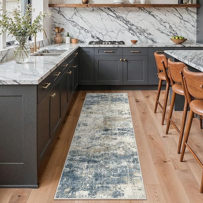 GENIMO Runner Rug Non Slip 2'6"x7', Washable Rug Runner for Hallways Kitchen, Abstract Modern Kitchen Rugs, Low Pile Lightweight Carpet Runners for Entryway, Bedroom, Laundry, Navy Blue