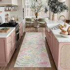 Floral Runner Rug 3x8 Washable Hallway Pink Bedroom Non Slip Cute Long Kitchen Carpet Botanical Indoor Soft Accent Rug for Bathroom Dining Laundry Living Room