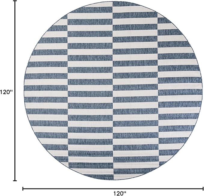 Unique Loom Outdoor Striped Collection Area Rug - Striped (10' Round Blue/Ivory)