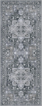 GENIMO 2x5 Runner Rugs for Hallway, Machine Washable Non Slip Vintage Rugs, Low Pile Lightweight Soft Print Rug for enrtyway, Corridor, Home Office, Kitchen,Dark Gray