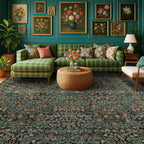 Washable Dark Green 10x12 Rug for Living Room - Extra Large Area Rugs for Dining Room Under Table, Bedroom, Soft Low Pile Non Slip Stain Resistant Carpet - Vintage Floral Design Non-Slip