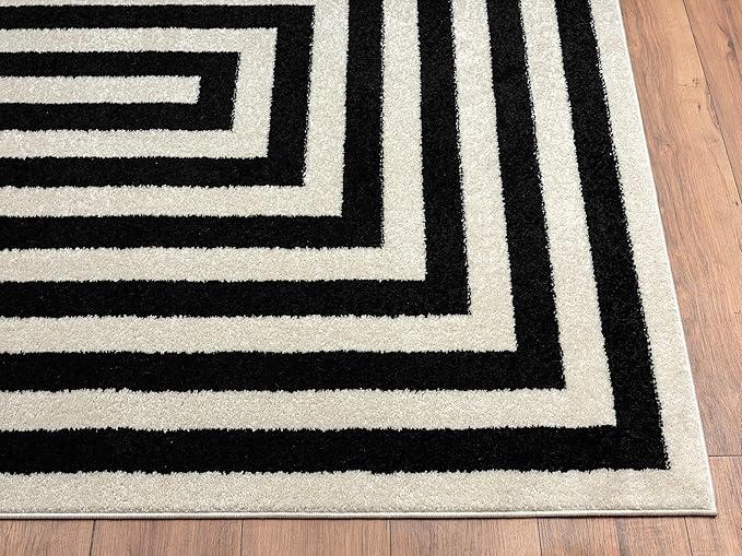 Abani Casa CAS120A Contemporary Black and Ivory Rectangular Area Rug