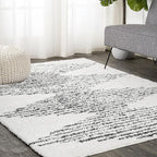 JONATHAN Y Elm Diamond Stripe Shag White/Gray Indoor Area Rug, 8x10, Geometric, Bohemian, Contemporary, Easy-Cleaning for Living Room, Bedroom, Kitchen, Pet Friendly, Non-Shedding (MOH408A-8)