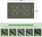 Dark Green Rug 3x5 Area Rug with Non-Slip Backing, Washable Rugs for Bedroom Living Room Kitchen, Distressed Carpet Printed Low-Pile Soft Dorm Rug Room Decor