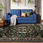 Living Room Rug 5x7 Rug Machine Washable Area Rug Floral Non-Slip Low Pile Large Rugs for Living Room, Bedroom, Farmhouse, Dining Room, Kids Playroom (Emerald Green)