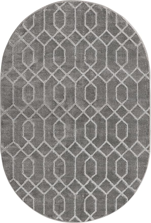 Unique Loom Glam Collection Area Rug - Trellis (4' 1" x 6' 1" Oval, Gray Silver/ Silver)