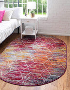 Unique Loom Trellis Frieze Collection Area Rug - Geometric (7' 10" x 10' Oval, Multi/ Ivory)