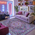 Kokia 6x9 Washable Area Rugs Violet Purple with Vintage Orient Design Soft Rug for Living Room or Home Office Non-Slip Low Pile Stain Resistance Features Distressed Medallion Pattern