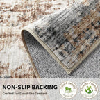 8ft Round Area Rug Living Room Rugs - 8x8 Washable Large Soft Indoor Neutral Modern Abstract Low Pile Rug Carpet for Bedroom Dining Room Farmhouse Home Office - Grey Brown