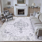 HUGEAR Washable 6x9 Area Rugs Retro Grey Living Room Bedroom Rug Vintage Distressed Non Slip Stain Resistant Low Pile Neutral Throw Carpet for Home Decor