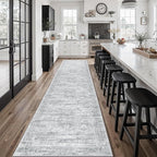 Runner Rug 2'6" x 14' Washable Non-Slip Runner Rugs for Kitchen Bathroom Laundry Room Vintage Ultra Thin Runners for Hallway Entryway Grey