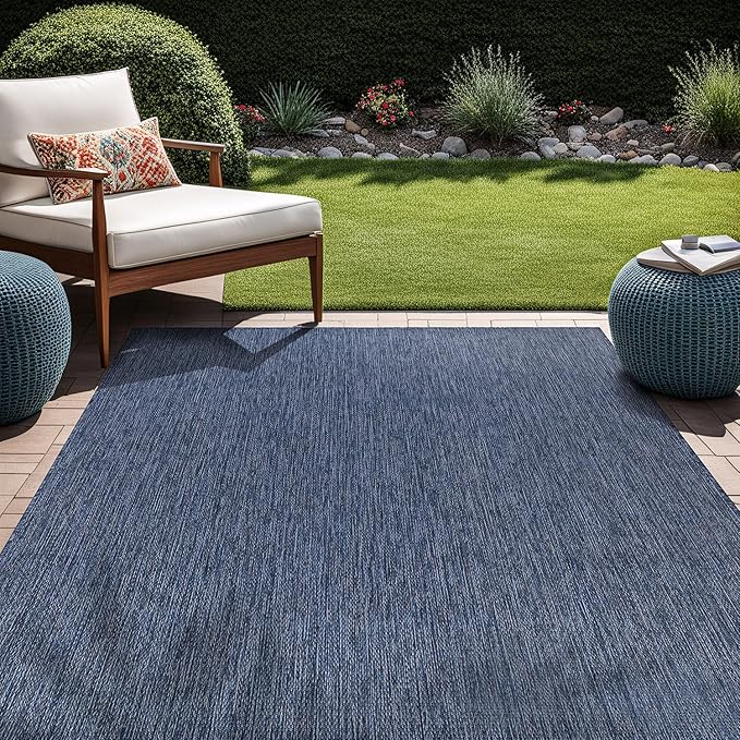 Beverly Rug Indoor Outdoor Rug 9x12, Washable Outside Carpet for Patio, Deck, Porch, Solid Modern Area Rug, Water Resistant, Azure Blue