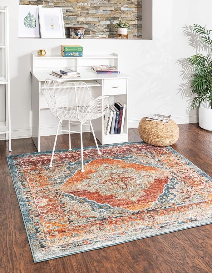 Unique Loom Isabella Collection Area Rug - Rossellini (4' 1" Square, Rust Red/ Beige)