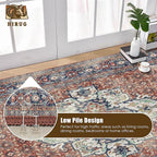 Washable Area Rug 4' x 6' Vintage Traditional Persian Mat - Foldable Distressed Non-Slip Machine Washable Carpet for Living Room Bedroom Kitchen Home Decor - Terracotta and Navy