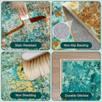 Washable Area Rug 5x7 - Neutral Modern Abstract Rugs, Soft Non Slip Thin Carpet with for Bedroom, Under Dining Room Table, Home, Office, Dorm, Office Rolling Chair - Teal Brick