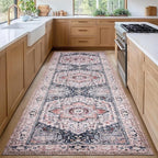PURRUGS Vintage Farmhouse Boho Runner Rug 2'6" x 8', Non-Slip Machine Washable Rug, Accent Area Rug for Kitchen, Hallway, Entryway, Bedroom, Living Room and Dining Room, Coral Red/Marine Blue