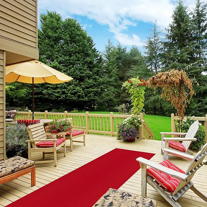 Ottomanson 2' x 51' Hallway Runner with Scraper Pile - Extra Durable Non-Slip Rug Mat for Indoor & Outdoor Use - Ideal for Kitchen, Entryway, Patio & Garage - High-Traffic Carpet, Red