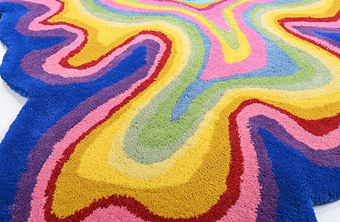 Irregular Shaped Handmade Wool Rug | Modern Colourful Stripe Premium Area Rug Perfect for Home Decor (IR-C, 7x7 ft)