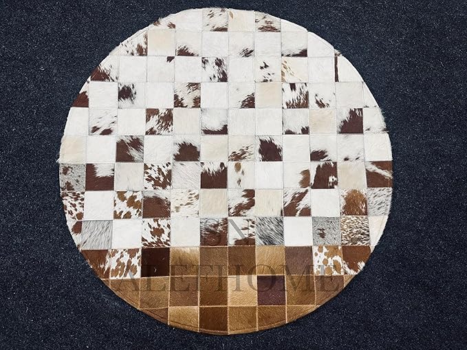 Handmade Pure Cowhide Round Leather Rug for Living Room Bedroom Rug (5X5)