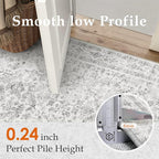 Grey 9x12 Area Rug Vintage Washable Living Room Carpet Non Slip Neutral Bedroom Indoor Office Low Pile Large Traditional Distressed Retro Gray Accent Rug for Dining Room Bathroom Kitchen