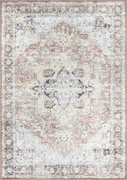 Bloom Rugs Washable Non-Slip 4' x 6' Rug - Blush/Beige Traditional Medallion Area Rug for Living Room, Bedroom, Dining Room, and Kitchen - Exact Size: 4' x 6'