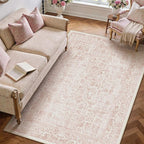 Pink Area Rug 5x7 Machine Washable Vintage Living Room Distressed Non Slip Carpet Traditional Indoor Bedroom Retro Floral Accent Throw Large Rug Office Kitchen Bathroom Dining Room