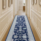 Fame Living Navy Blue Oushak Runner Rug, Modern Runners, Vintage, Turkish, Eclectic, Floral, Pastel, Washable, Long Runner Rugs for Hallway, Kitchen, Living Room, Bedroom, Kitchen, Bathroom, 2'5"x13'