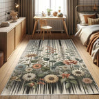 Ambesonne Botanical Decorative Rug, Nostalgic Garden Pattern with Flowers and Leaves on Retro Stripes, Quality Carpet for Bedroom Dorm and Living Room, 2' x 5', Sage Green and Salmon
