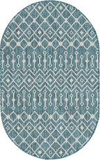 Unique Loom Outdoor Trellis Collection Area Rug - Tribal Trellis (3' 3" x 5' 3" Oval, Teal/ Ivory)