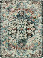 Lahome Area Rugs 9x12 Living Room Boho Washable Rugs 9x12,Large Boho Rugs for Bedroom Dining Room,Floral Soft Non-Slip Printed Low Pile Throw Indoor Floor Carpet for Nursery Kids Playroom(9x12ft,Teal)