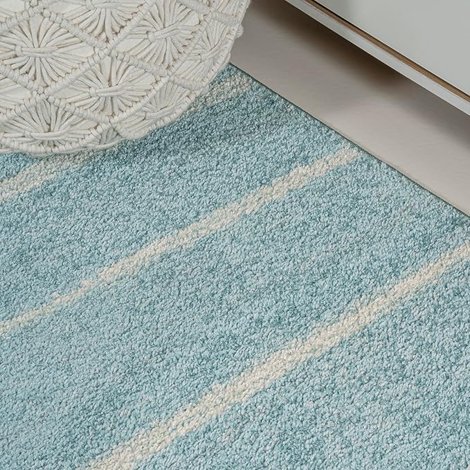 JONATHAN Y Williamsburg Minimalist Stripe Turquoise/Cream Indoor Area Rug, 4x6, Contemporary, Modern, Easy-Cleaning for Living Room, Bedroom, Kitchen, Pet Friendly, Non-Shedding (MOH201B-4)