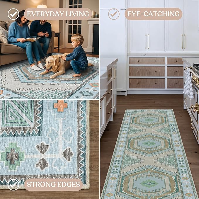 Oriental Rug. Washable Vintage Turkish Oushak Antique Inspired Area Rugs. Runner Rugs Luxury Living Room Bedroom Bathroom Kitchen Nursery Home Office (856GG, 7'5" x 9'8")