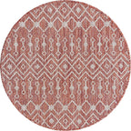 Unique Loom Outdoor Trellis Collection Area Rug - Tribal Trellis (3' 3" Round, Rust Red/ Ivory)