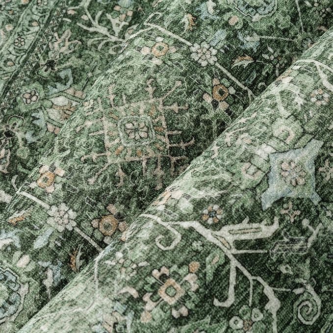 Green Runner Rug 2x8 Hallway Washable Carpet Soft Vintage Indoor Kitchen Non Slip Bedroom Traditional Retro Distressed Thicker Throw Long Rug Bathroom Laundry Entryway Office Dining Room