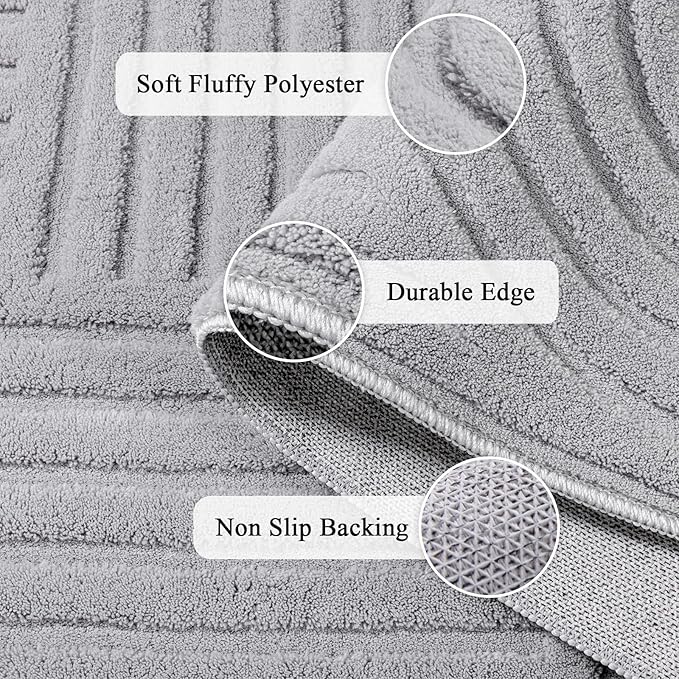 SHACOS Soft Cozy Fluffy Arch Pattern High Low Pile Rugs 3'x5' Non Slip Washable Scandinavian Minimalist Rug Modern Geometric Arc Carpet for Living Room Bedroom Dining Room, Light Grey