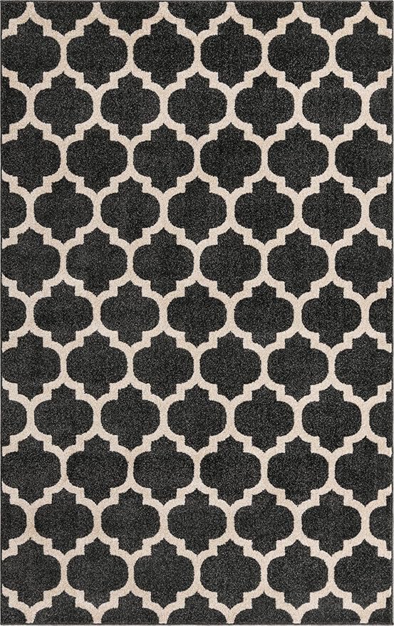 Rugs.com Lattice Collection Rug – 5' x 8' Black Medium Rug Perfect for Bedrooms, Dining Rooms, Living Rooms