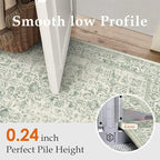 Sage Green Area Rug 4x6 Washable Office Entryway Carpet Vintage Distressed Non Slip Kitchen Indoor Entry Neutral Low Pile Retro Floral Farmhouse Throw Mat for Laundry Dining Room Bedroom