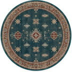 RUGGABLE Washable Vintage Area Rug – Verena Teal Blue 8 ft Round, Stain-Resistant, Non-Slip – Large Machine Washable Rugs for Living Room, Bedroom, Hallway, Entryway & Office–with Standard Pad