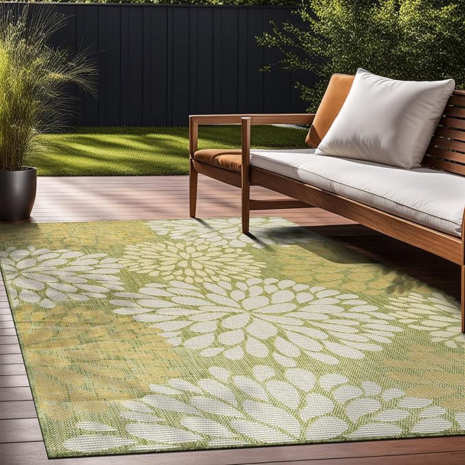 Beverly Rug Outdoor Rug 5x7 Modern Exotic Tropical Leaf Area Rugs for Indoor and Outdoor Patio Deck Porch Garden Water Resistant Washable Outside Carpet (5 x 7 Green)