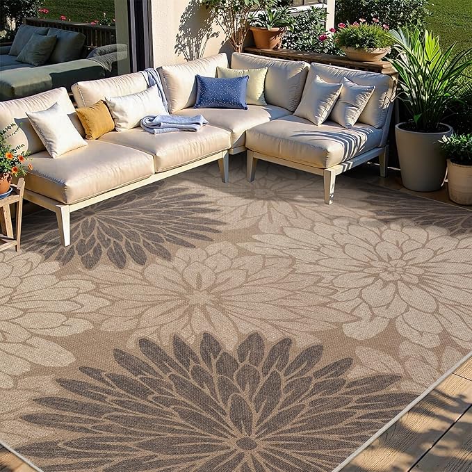 Floral Easy Jute Rug 8x10 Outdoor Rug Washable Area Rugs for Living Room Bedroom Non Slip Neutral Farmhouse Indoor Outdoor Carpet for Backyard Patio Office