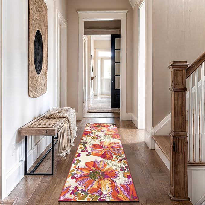 Rugshop Multi Bright Flowers Non Slip Non-Shedding Runner Rug for Hallway, Entryway and Kitchen, 2'7" x 10'