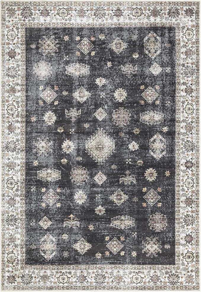 Bloom Rugs Washable Non-Slip 10x14 Rug - Black/Ivory Traditional Oriental Area Rug for Living Room, Bedroom, Dining Room, and Kitchen - Exact Size: 10' x 14'