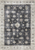 Bloom Rugs Washable Non-Slip 2' x 3' Rug - Black/Ivory Traditional Oriental Area Rug for Living Room, Bedroom, Dining Room, and Kitchen - Exact Size: 2' x 3'