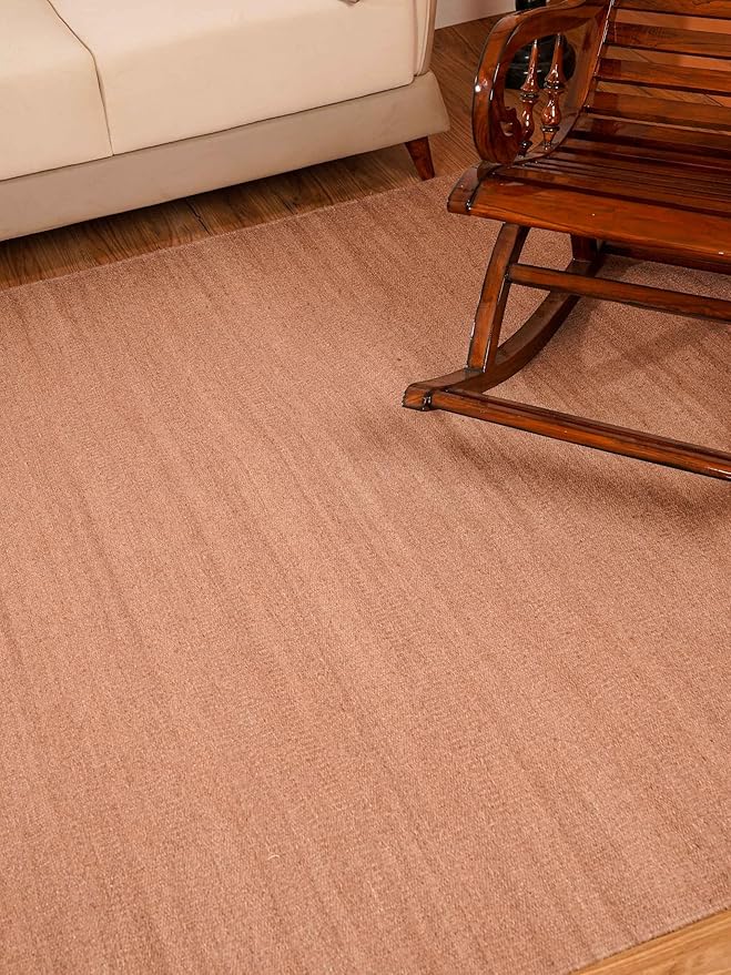 Rugsotic Carpets Hand Woven Flat Weave Kilim Wool ECO-Friendly Area Rugs - 9'x12', Rectangle Shape, Light Brown Color, Solid Plain Design, Low Pile Handmade Rugs for Living Room (D00111)